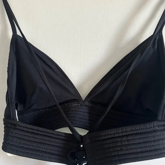 Seafolly Australia Black Quilted Fixed Tri Strappy Bikini Top size 14 EUC - Picture 9 of 12